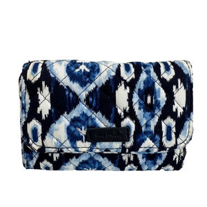 Vera Bradley Ikat Island RFID Riley Compact Wallet Blue & White Organizer